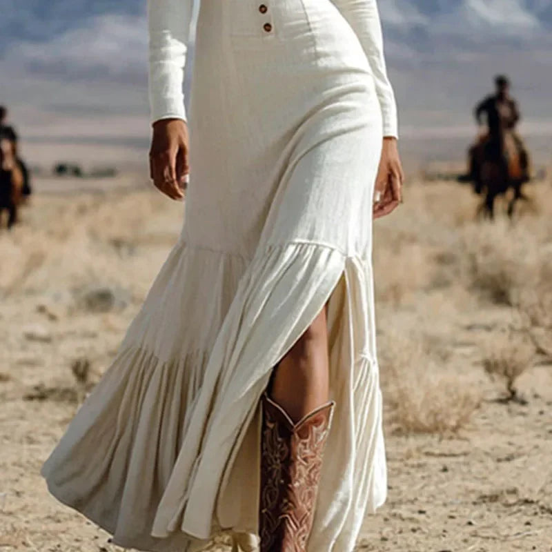Bella - Flattering Long Pleated Knit Dress